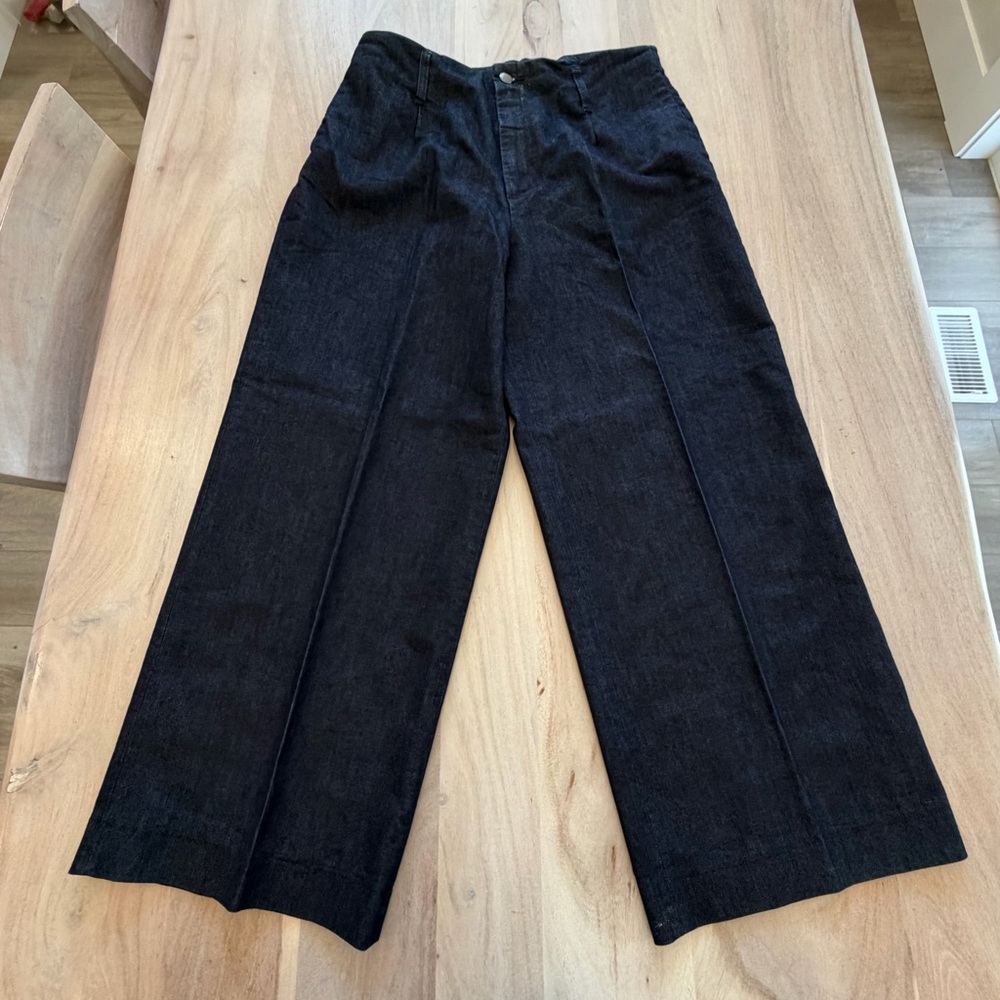 J. Peterman Crop Wide Leg High Rise Dark Was Jean Trousers Women’s Size 12